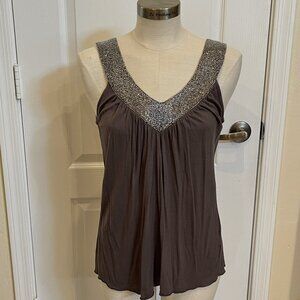 Matty M - Beaded V-Neck Tank - Charcoal